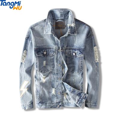 China 2021 High Quality Viable Lattice Jacket Print Embroidery Cotton Spring Thin Hip Hop Ripped Denim Jacket Men for sale