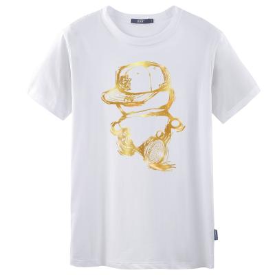 China Brand Luxury High Quality Men's Breathable T-shirt Mercerized Cotton Rhinestone Transfer T-shirt Skull T-shirt for sale