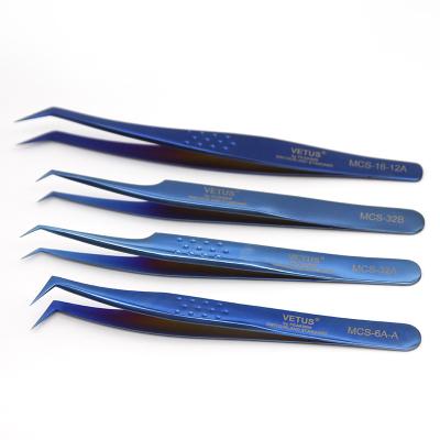 China Custom High Quality Volume Curved Pink Black Blue Lash Tweezers Stainless Steel Glitter Degree Eyelash Makeup Work for sale