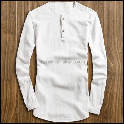 China Long Sleeve Shirt Men Anti-pilling V Neck Warm Cotton Linen Clothing for sale