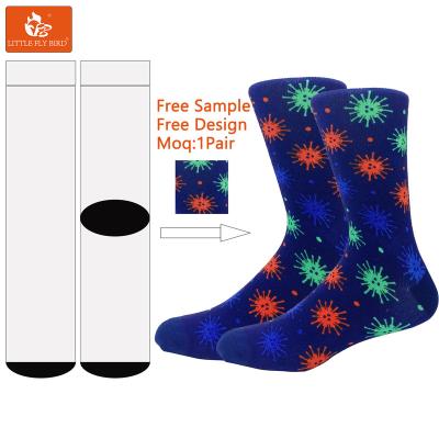 China Antibacterial Made Customize Logo Dress Sock Mens Sporty OEM Print 360 Degree Sublimation Crew Colored Unisex Dress Socks for sale