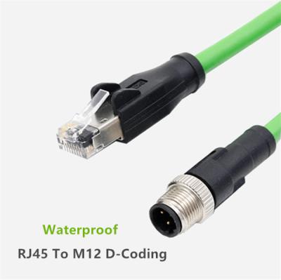 China D-codificación impermeable M12 al cordón de remiendo de Ethernet RJ45 del cable del remiendo RJ45 con M12 el conector los 2M en venta