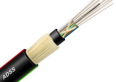 China Cable de fribra óptica del solo modo de los corazones de ADSS 24, 48 hilos con un tubo, chaqueta del HDPE y número de las FO del tubo 12 en venta