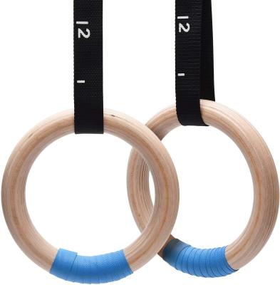 China Best Quality Durable Fitness Wooden Gymnastic Rings With Numbered Straps for sale