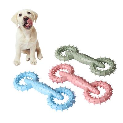 China Amazon Stocked Teething Bestselling Teeth Cleaning Double Ring Chew Toy Pet Teething Stick Tool TPR Interactive Dog Cleaning Toys for sale