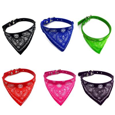 China Personalized Small Dog Bandana Collar Cat Pet Neckerchief Pu Collar With Adjustable Waist Scarf Pet Bandana Printed Triangular Collar for sale