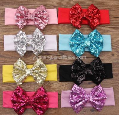 China Eurole and American Baby Infant Hairband Toddlers Headband Newcomer Cotton Sequin Bow Knot Elastic Cotton Headbands for sale