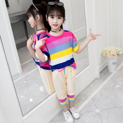 China Korean Kids Rainbow Shorts Set 2019 Summer Girl Baby Short Sleeve T-Shirt Pants Two Piece Set for sale