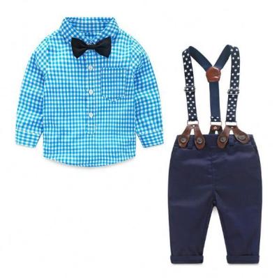 China ENGLAND STYLE Attractive Style Boy Clothing Set Autumn Winter Children Harness Set Plaid Shirt Bib Two Piece Set for sale