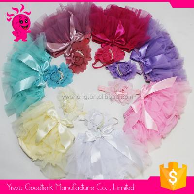 China Plus Size Infant And Ruffle Toddler Girls Cotton Tulle With Bow Baby Loose Diaper Cover And Headband Set for sale