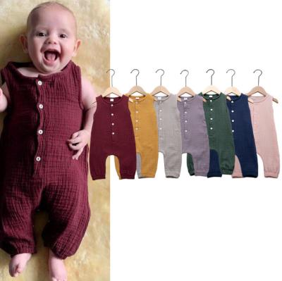 China Baby Rompers Baby Rompers Baby Summer Cotton and Canvas 7 Color Sleeveless Baby Rompers Baby Summer Overalls for sale