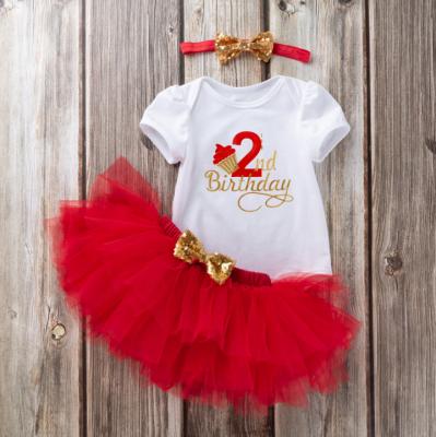 China Baby wear in baby suit baby birthday idea letter baby rompers running solid color tutu skirt for sale