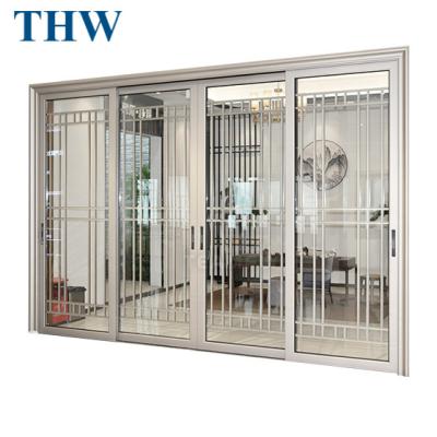 China THW American high quality waterproof sliding door double or triple glass broken deck sliding interior aluminum glass doors for sale