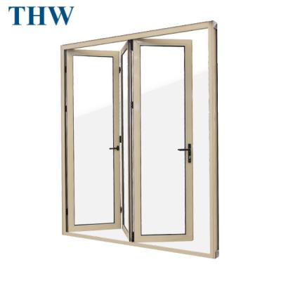 China THW AC50 Aluminum Glass Folding Door Waterproof Patio Customized Folding Doors Wholesale Waterproof Entry Door for sale