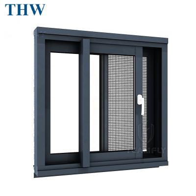 China THW Simple Design Double Sliding Glazed Sliding Window 3 Tracks Aluminum Sliding Glass Window For Spain Home Window With Screen for sale