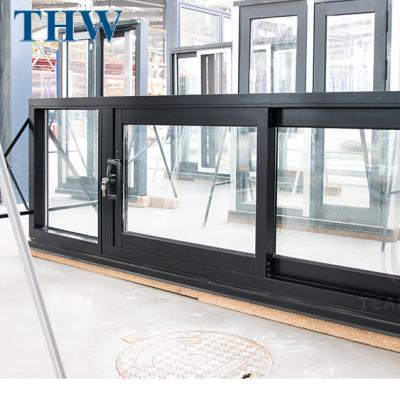 China Sliding THW Double Window Aluminum Sliding Window Energy Efficient Large Size Aluminum Exterior Sliding Window for sale