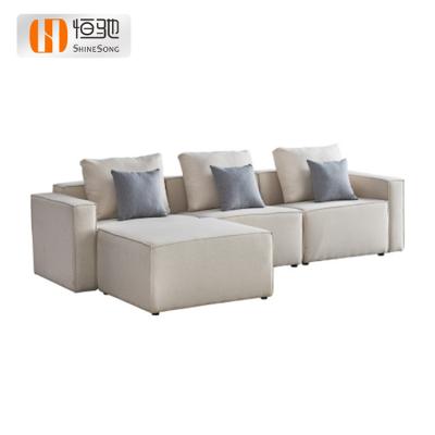 China High Resilience Sponge Corner Sofas Modern Wood Frame L Shaped Living Room Sofa White Corner Sofa With Pedal for sale