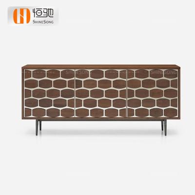 China Kitchen Adjustable Simple Mirror Design Brown Living Room Stainless Steel Plate (Other) Side Cabinet Storage Cabinet Sideboard for sale