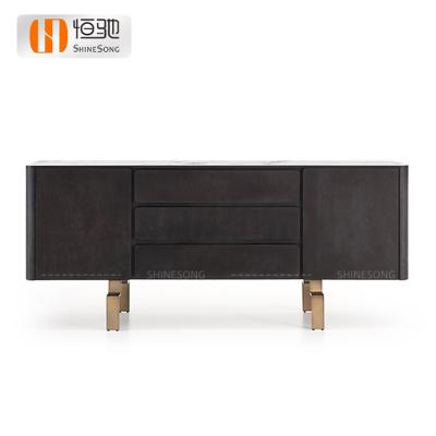 China Multi Drawer(Other) Density Board Side Cabinet Modern Metal Leg Cabinet Black Multi Furniture Sideboard for sale