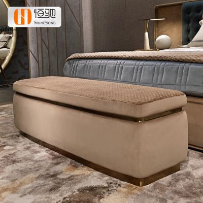 China Brown Bedside Bedside Stool Bedroom Stool Modern Adjustable Stainless Steel Base Single Fabric Bed End Stool (Other) for sale