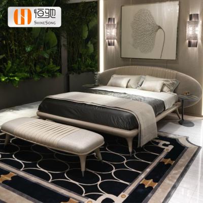 China Customize Size Available Leather Wood Nappa Wood Queen Size Bed Frame Queen Size Hotel Headboard Genuine Leather Bed for sale