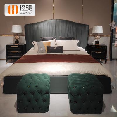 China Customize Available Contemporary Green Nappa Leather Nappa Leather Bed Solid Wood Frame King Bedroom Metal Bed Solid Wood Bed for sale