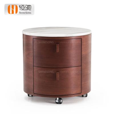 China Natural Wood Grain Nightstand (Other) Adjustable Modern Marble Top Bracket Bedside Table Bedside Furniture Bedroom Nightstand for sale