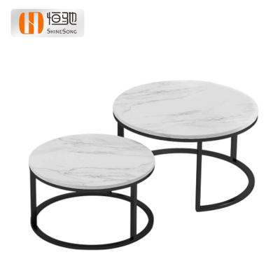 China Hot Selling White Tea Table Coffee Table Round Sticker Marble Coffee Table Sets Metal Frame Wood Table for sale