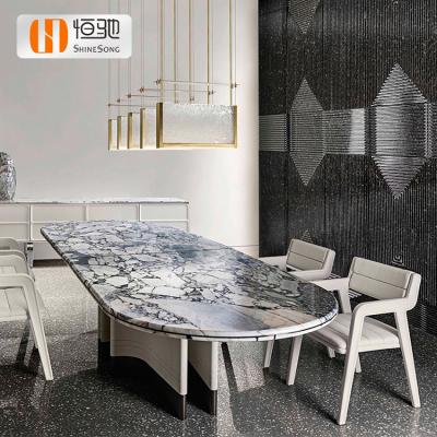 China Modern Furniture (Others) Simple Luxury Marble Top Adjustable Dining Table Rectangular For 4-6 Seaters Room Resonant Dining Table for sale