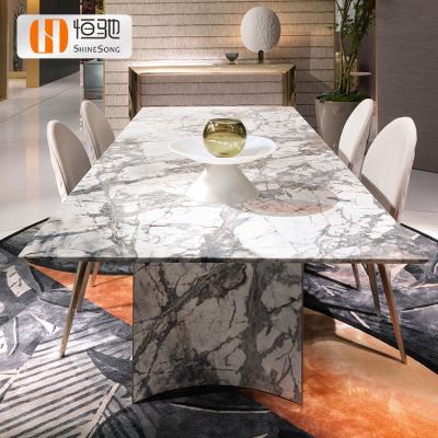 China Rectangle Adjustable Dining Table Stainless Steel Hardware Frame Luxury Dining Room Furniture Table (Other) for sale