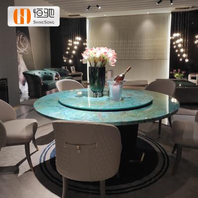 China (Other) Luxury Adjustable Marble Base Family Dining Table Hardware Countertops Round Revolving Dining Table for sale