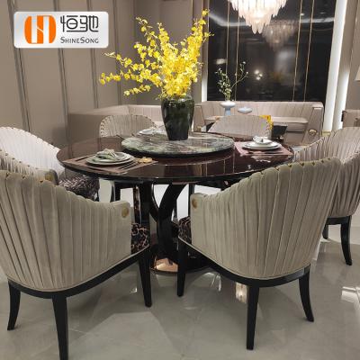 China (Other)Hardware Dining Table Base Marble Table Top Adjustable Round Black High Gloss Wood Dining Table for sale