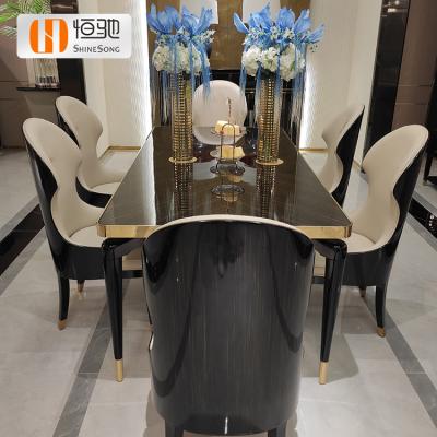 China (Other)Adjustable Luxury Dining Table Set 6 Seater Modern High Gloss Black Wood Dining Table Restaurant Top Table for sale