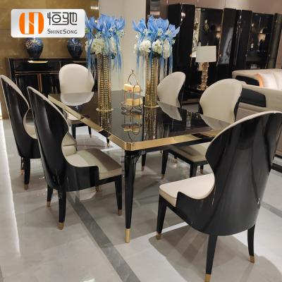 China (Other)Adjustable Black High Gloss Wood Dining Table Set Leg Modern Solid Wood Luxury Dining Table for sale