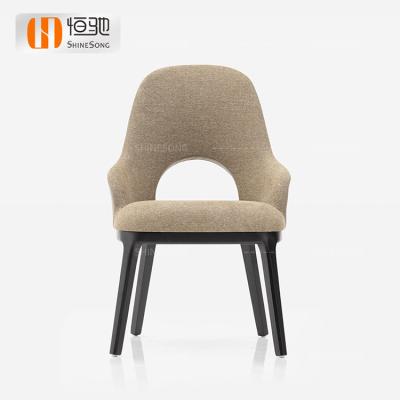 China (Others)Adjustable High Quality Black Solid Wood Legs Dining Chair Modern Fabric With Armrests Chair For Dining Room for sale