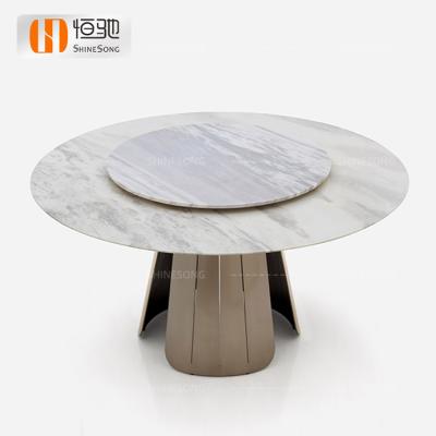 China White marble table top (the other) adjustable simple table furniture round shape dining room with turntable dining table for sale