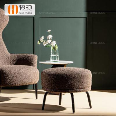 China (Other) Adjustable Modern Fabric Round Seated Pouf Sneak Stainless Steel Legs Ottoman Brown Chair Stool for sale