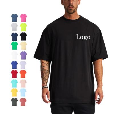 China Logo Drop Shoulder Polyester 200Gsm Screen Printing White Custom Anti-Wrinkle Men's Tee Shirt Unisex Heavy Loose Simple Black T-Shirt for sale