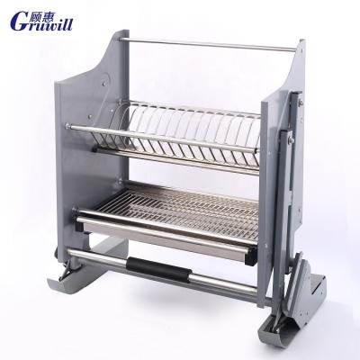 China Stainless Steel Viable Modern Lift Cabinet Adjustable Cupboard Shelves Lower Kitchen Lift Basket for sale