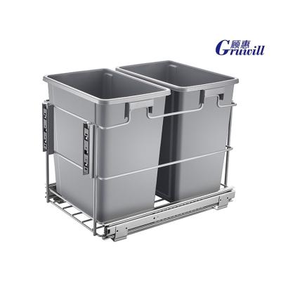 China Sustainable Sideboard Pull Out Double Rubbish Bins Basket Bins With Lid / Cover Ball Bearing Slide for sale