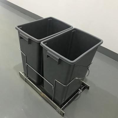 China Sustainable Unit Pull Out 2*35L Modern Household Sideboard Plastic Waste Bin Double Waste Bin for sale