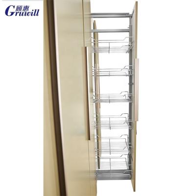 China Competitive Folding Tall Sideboard Wire Storage Tandem Pull Out Organizer Cabinet Kitchen Pantry Units for sale