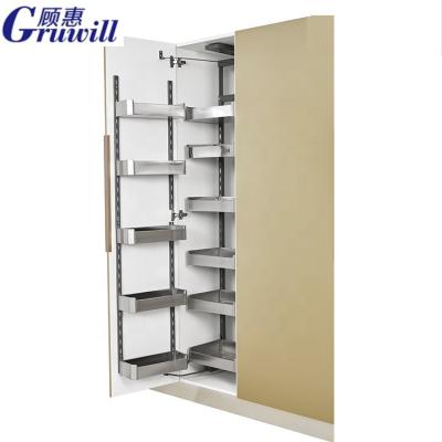 China Modern Kitchen Organizers Cabinet Stainless Steel Tandem Pantry Units With Pull Out Storage Baskets for sale