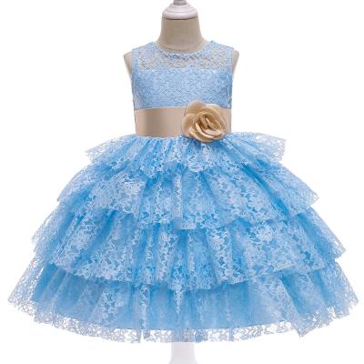 China 2021 Washable Baby Girl Clothes Fashion Dress Kids Clothes Summer Lace Cake Girl Sleeveless Dress for sale