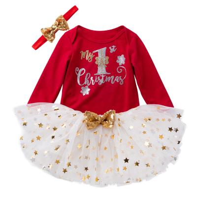 China Baby Rompers Breathble Amazon Cozy Christmas Baby Rompers Long Sleeve Tutu Skirt with Headband Xmas Baby Party Rompers for sale