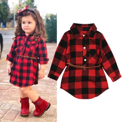 China CSIS Spring Autumn Girls Soft Hot Selling Long Sleeve Red Plaid Dress With Belt Skirt Boutique Two-Piece Clothing Sets for sale