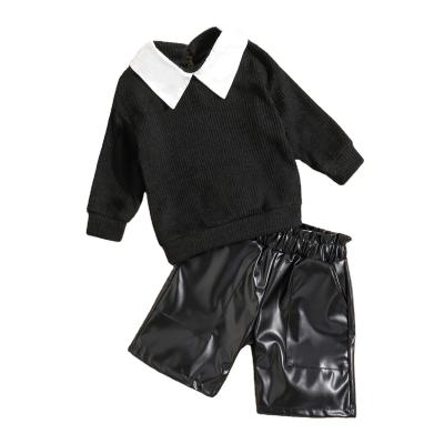 China Europe and America 2022 new babies clothing sets two-piece winter knitted leather shorts outfits sweater and clothing sets for sale