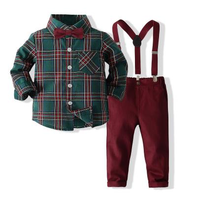 China Party Boy Clothing Sets Spring And Summer Party Costumes For Boys Plaid Shirt Bib Pants Boys Party Wear Mr. Jack Clothing for sale