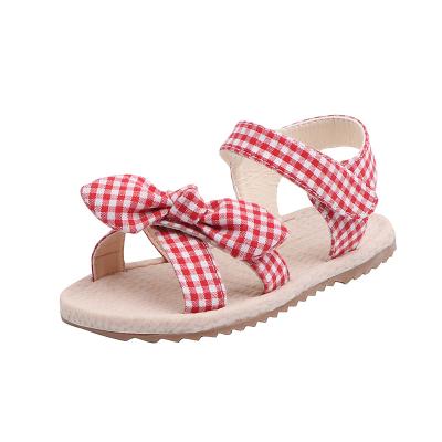 China New Breathable Summer Style Kids Plaid Babies Sandals Bow Princess Shoes for sale