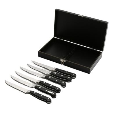 China Sustainable OEM Premium German Steel Steak Knife Set Of 6 With Wooden Gift Box for sale